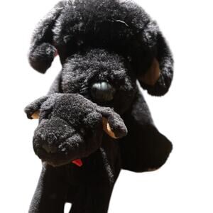 Build-A-Bear Vintage Realistic Black Lab Set – Mama Dog with Puppy & Red Collar